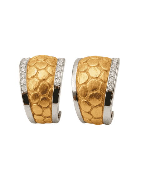 Pendientes para Mujer en Oro Bicolor con Grabado en Altorrelieve y Circonitas - Oro ROsa y Blanco 18K