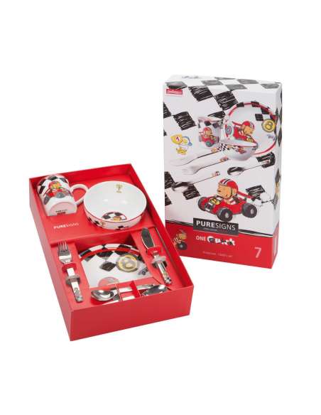 Vajilla Infantil  One Quick de 7 Piezas con motivo coches (Grabado incluido) - Puresings LU6086
