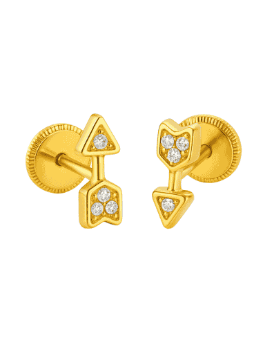 Pendiente para Niña en Oro con Forma de Flecha con Circonitas - Oro Amarillo 18K