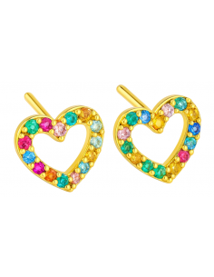 Pendientes para Niña en oro Corazón con Circonitas Multicolor - Oro Amarillo 18K