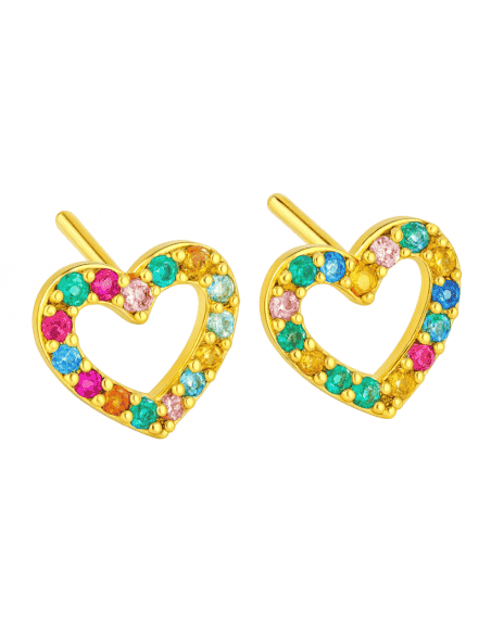 Pendientes para Niña en oro Corazón con Circonitas Multicolor - Oro Amarillo 18K
