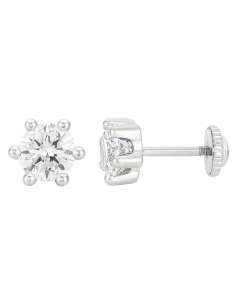 Pendiente para Niña en oro Blanco Circonita con 6 garras - Oro Blanco 18K