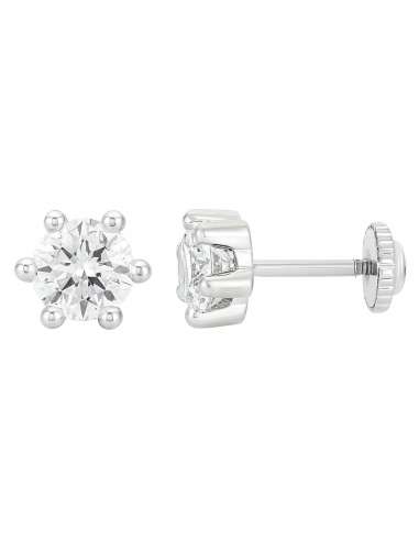 Pendiente para Niña en oro Blanco Circonita con 6 garras - Oro Blanco 18K