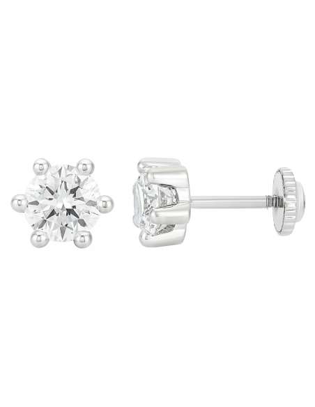 Pendiente para Niña en oro Blanco Circonita con 6 garras - Oro Blanco 18K