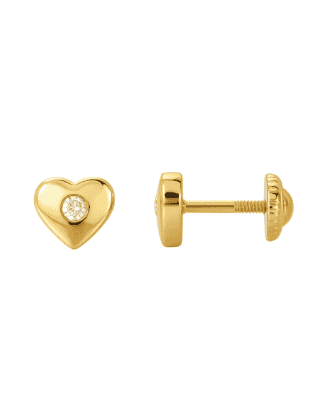 Pendientes para Niña en oro Corazón con Circonita - Oro Amarillo 18K