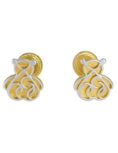 Pendientes para Niña en oro Bicolor silueta Oso - Oro Amarillo y Blanco 18K