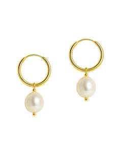 Pendientes para Niña en Oro Aro con Perla colgante - Oro Amarillo 18K