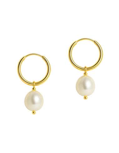 Pendientes para Niña en Oro Aro con Perla colgante - Oro Amarillo 18K