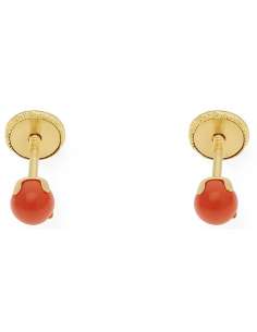Pendientes Para Niña en oro Coral en forma de Bola 3mm - Oro Amarillo 18K