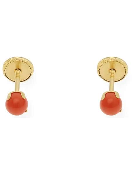 Pendientes Para Niña en oro Coral en forma de Bola 3mm - Oro Amarillo 18K