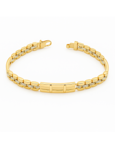 Pulsera Caballero Bicolor con Placa Central - Oro Amarillo 18k