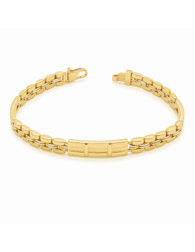 Pulsera Caballero Bicolor con Placa Central - Oro Amarillo 18k