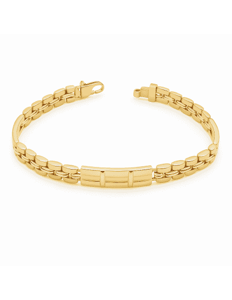Pulsera Caballero Bicolor con Placa Central - Oro Amarillo 18k