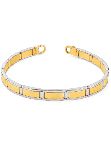Pulsera para Caballero Oro Bicolor con Placas Rectangulares - Oro Amarillo y Blanco 18k