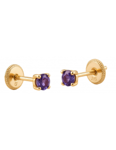 Pendientes para Niña en oro con Circonita Amatista - Oro Amarillo 18K