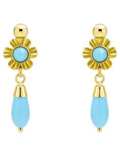 Pendientes Largo para Mujer en oro con Turquesa - Oro Amarillo 18K