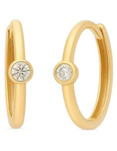 Pendientes para Niña en Oro Aro Arenado de 10 mm con circonita Central - Oro Amarillo 18K