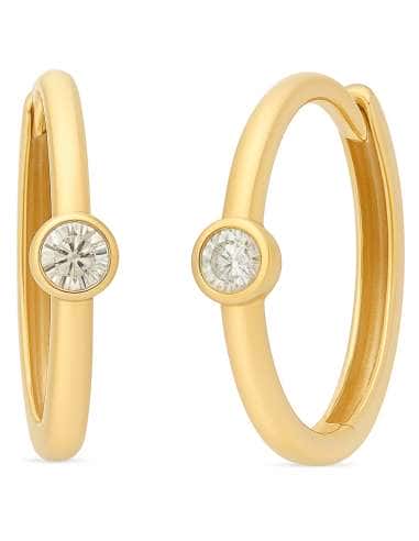 Pendientes para Niña en Oro Aro Arenado de 10 mm con circonita Central - Oro Amarillo 18K