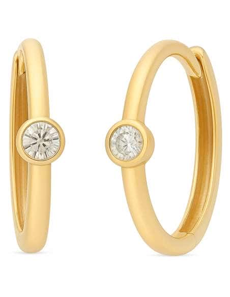 Pendientes para Niña en Oro Aro Arenado de 10 mm con circonita Central - Oro Amarillo 18K