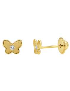 Pendientes para Niña en oro Mariposa con circonita central - Oro Amarillo 18K