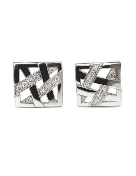 Pendientes para Mujer Oro Blanco  con Diseño Geométrico y Circonitas - Oro Blanco 18K