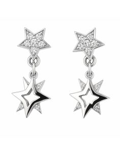 Pendientes para Mujer Pendientes para Mujer Oro Blanco 18K con Doble Estrella y Circonitas - Oro Blanco 18k