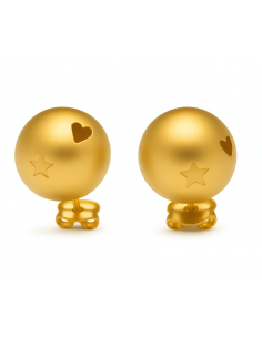 Pendientes para Mujer Media Bola Calada con Estrellas y Corazones Calados en Oro - Oro amarillo 18K