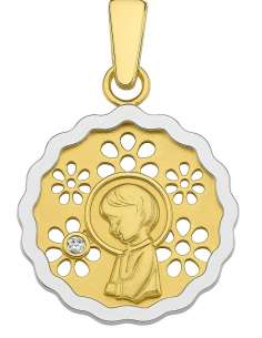Medalla Virgen Niña con circonita - Oro Amarillo 18K