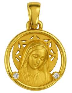 Medalla Virgen Niña con 2 Brillantes - Oro Amarillo 18K