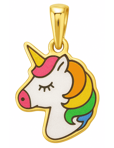 Colgante de Oro Unicornio Esmaltado - Oro amarillo 18K