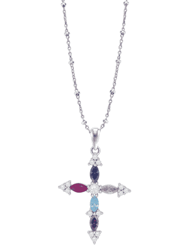 Collar para Mujer Cruz con Piedras Plata de Ley - Lotus LP3449-1/1