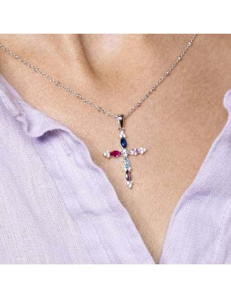 Collar para Mujer Cruz con Piedras Plata de Ley - Lotus LP3449-1/1