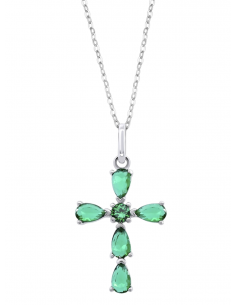 Collar para Mujer Cruz con Esmeraldas Plata de Ley - Lotus LP3558-1/2