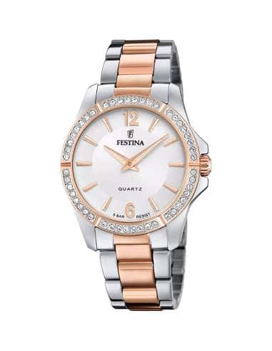 Reloj para Mujer Bicolor Esfera Plateada y Circonitas - Festina 20595/1