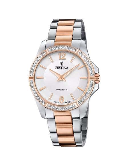 Reloj para Mujer Bicolor Esfera Plateada y Circonitas - Festina 20595/1