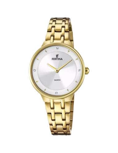 Reloj para Mujer Dorado con Esfera Plata y Circonitas - Festina F20601/H