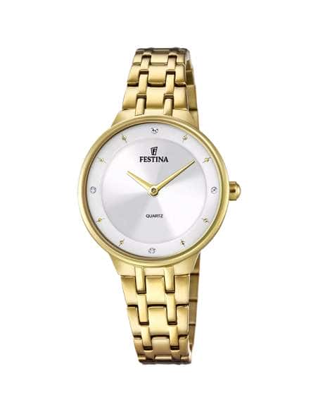 Reloj para Mujer Dorado con Esfera Plata y Circonitas - Festina F20601/H