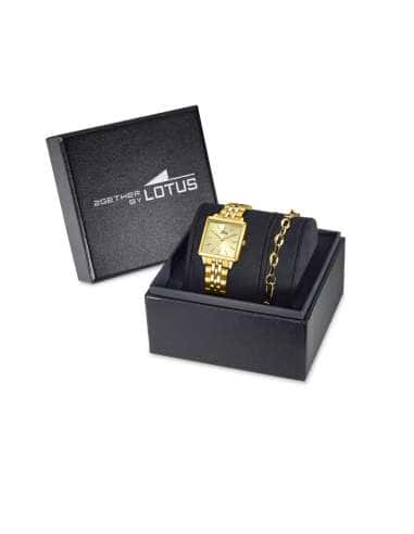 Pack Reloj y Complementos para Mujer 2GetherEsfera Champagne y Correa de Acero Dorado y Pulsera de Regalo - Lotus 19011/2