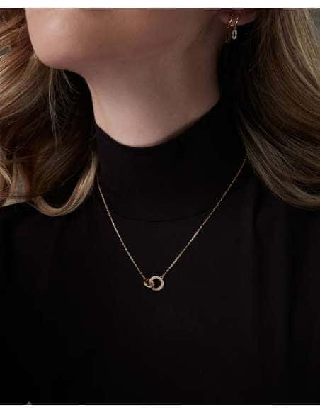 Collar para Mujer de Plata con Baño de Oro Aros Enlazados con Circonitas