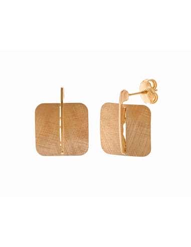 Pendientes para Mujer Aro de Plata Chapada en Dorado Cuadrado Diamantado - Salvatore 151A0094