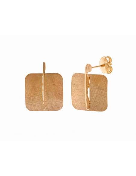 Pendientes para Mujer Aro de Plata Chapada en Dorado Cuadrado Diamantado - Salvatore 151A0094