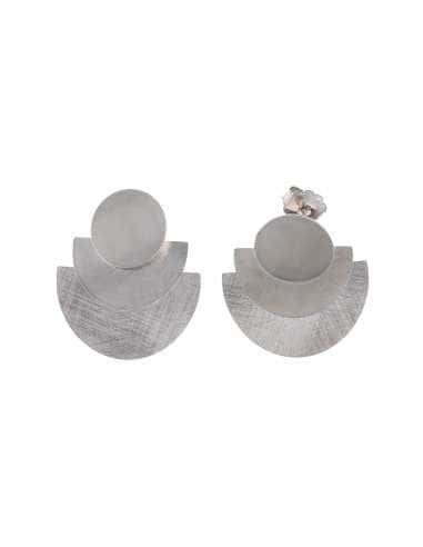Pendientes para Mujer de Plata Circulo liso con dos Medios Circulos - Salvatore 203A0340