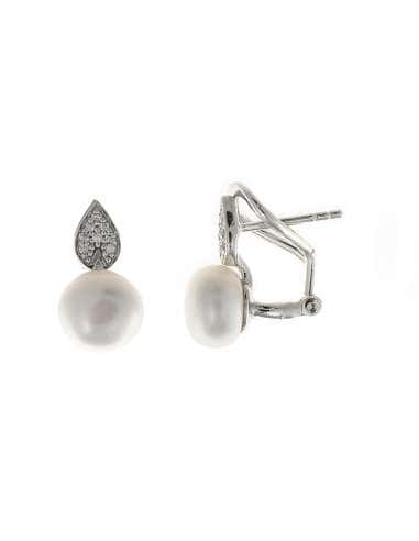 Pendientes para Mujer de Plata Rodiada con Perlas - Salvatore 144A0126
