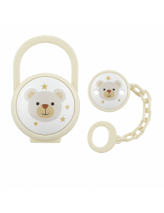 Set Infantil Porta Chupete y Pinza Blanca Oso Bebé - Eventi EV3684/01B