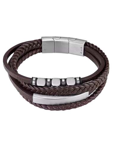 Pulsera para Hombre Triple de Acero y Piel Marrón - Lotus LS2593/2/2