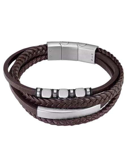 Pulsera para Hombre Triple de Acero y Piel Marrón - Lotus LS2593/2/2