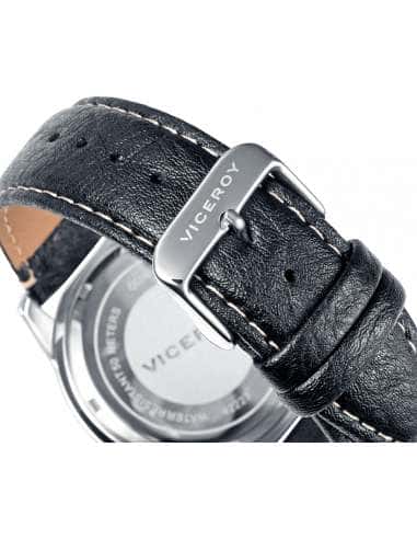 Reloj para Hombre Cronógrafo Acero con Correa de Piel Negra y Esfera Plateada- Viceroy 42223-05