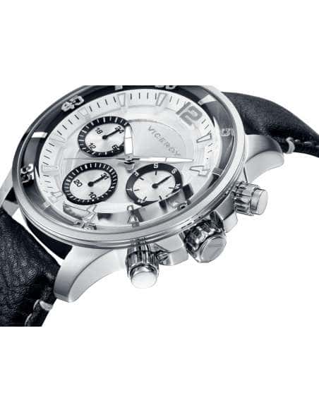 Reloj para Hombre Cronógrafo Acero con Correa de Piel Negra y Esfera Plateada- Viceroy 42223-05