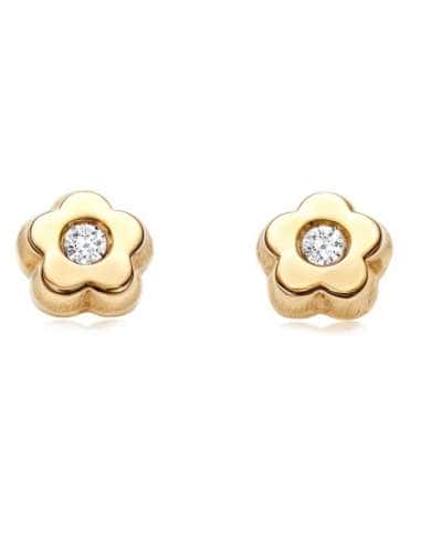 Pendientes para Niña en Oro Flor con circonita  - Oro Amarillo 9K