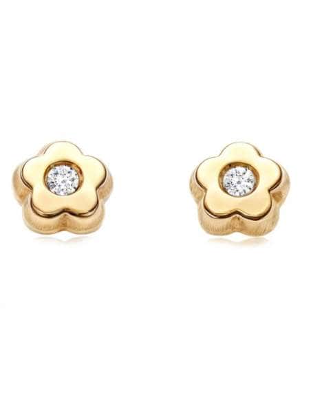 Pendientes para Niña en Oro Flor con circonita  - Oro Amarillo 9K